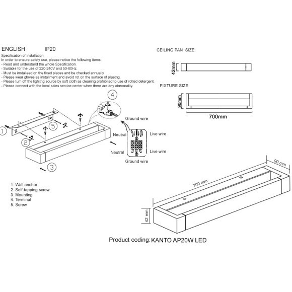 Бра 1810Lm CRI80 Crystal Lux KANTO AP20W LED WH 4221/420 Бра 1810Lm CRI80 Crystal Lux KANTO AP20W LED WH 4221/420