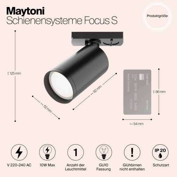 Однофазный двужильный трековый светильник Maytoni Unity TR020-1-GU10-B Focus S под сменную лампу GU10