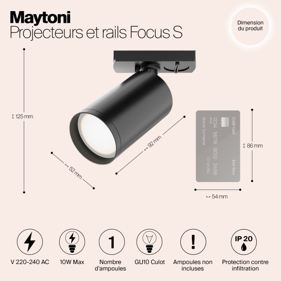 Однофазный двужильный трековый светильник Maytoni Unity TR020-1-GU10-B Focus S под сменную лампу GU10