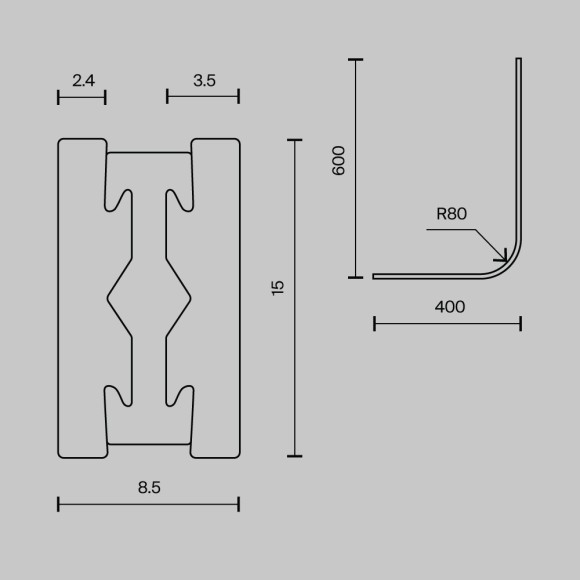 Шинопровод-угол накладной/подвесной Maytoni Flarity TRX154-RC80-B