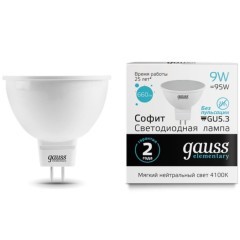 13529 Лампа Gauss LED Elementary MR16 GU5.3 9W 660lm 4100K 1/10/100 13529 Лампа Gauss LED Elementary MR16 GU5.3 9W 660lm 4100K 1/10/100