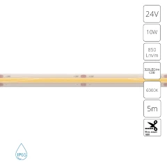 Arte Lamp A2432008-06-6K Светодиодная лента сплошная влагозащищенная 5м, ширина 8 мм, COB 10Вт/м 850Лм/м 4000К 120° CRI90+ IP65 24В, кратность резки 50мм, -20°...+45°C