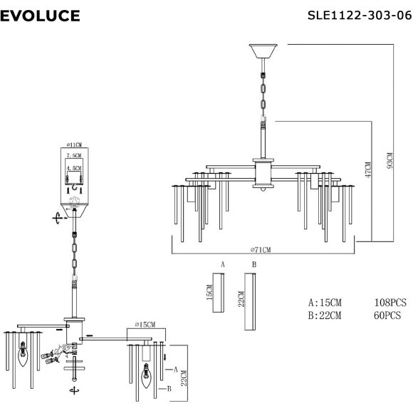 SLE1122-303-06 Светильник подвесной Латунь/Прозрачный E14 6*40W LYNDEN