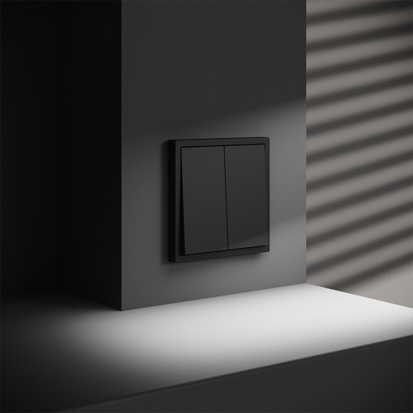 VLS020608 Выключатель с самовозвратом (звонковый) двухклавишный встраиваемый черного матового цвета 10А (2200 Ватт) VOLTUM S70 (черный матовый)