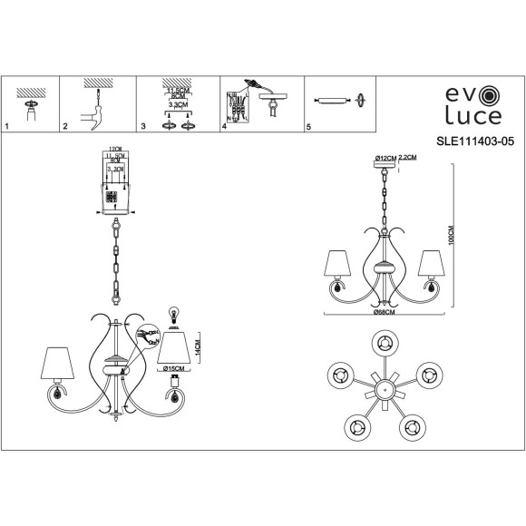 SLE111403-05 Светильник подвесной Шампань/Шампань E14 5*40W FOGGIA SLE111403-05 Светильник подвесной Шампань/Шампань E14 5*40W FOGGIA