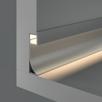 Maytoni ALM-5314-S-2M Алюминиевый серебристый профиль плинтус 2м с подсветкой, размер 53x14мм, ленты до 10мм, ширина световой линии 11мм, рассеиватель и торцевые заглушки в комплекте
