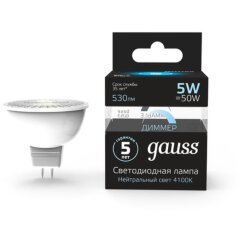 101505205-D Лампа Gauss LED MR16 GU5.3-dim 5W 530lm 4100K  диммируемая 1/10/100