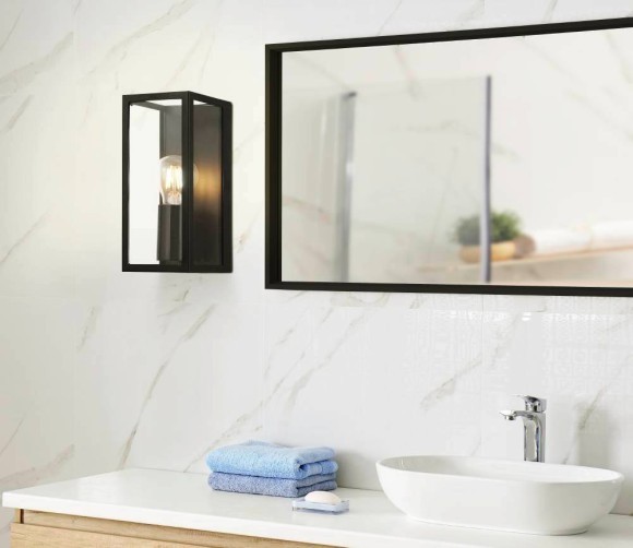 99123 AMEZOLA Бра настенный с 1 лампой E27, 60Вт, IP44, прозрачное стекло, черный металл 99123 AMEZOLA Бра настенный с 1 лампой E27, 60Вт, IP44, прозрачное стекло, черный металл