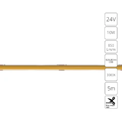 Arte Lamp A2432005-01-3K Светодиодная лента сплошная узкая, длина 5м, ширина 5 мм, COB 10Вт/м 850Лм/м 3000К 120° CRI90+ IP20 24В, кратность резки 50мм, -20°...+45°C