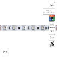 Arte Lamp A2406010-01-RGB Светодиодная лента RGB, длина 5м, ширина 10 мм, SMD5050 14,4Вт/м (на канал 4,8Вт/м) 310Лм/м (R:75Лм G:190 B:45) 120° CRI90+ IP20 24В, кратность резки 100мм, -20°...+45°C