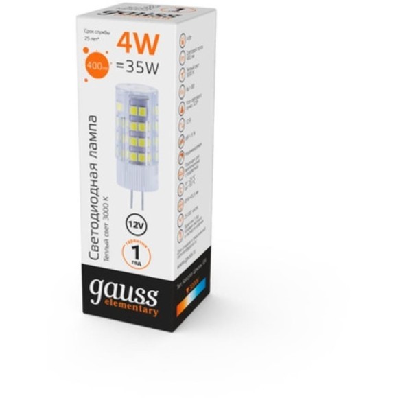 10714 Лампа Gauss Elementary G4 12V 4W 400lm 3000K керамика LED 1/10/200