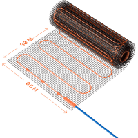 VLT01-200-15 Нагревательный мат (Теплый пол) длиной 30 метров и шириной полметра (0,5 метра) Voltum Т200 мощность 3000Вт 200Вт/м², двужильный экранированный кабель, клеевая основа, укладка в плиточный клей/стяжку, гарантия 25 лет