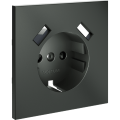 VLS000906 Накладка для розетки с заземлением и защитными шторками, с зарядкой от USB (ТИП A + ТИП A) титанового цвета VOLTUM S70 (титан)