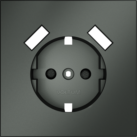 VLS000906 Накладка для розетки с заземлением и защитными шторками, с зарядкой от USB (ТИП A + ТИП A) титанового цвета VOLTUM S70 (титан)