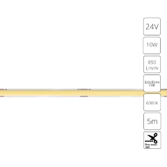 Arte Lamp A2432005-03-6K Светодиодная лента сплошная узкая, длина 5м, ширина 5 мм, COB 10Вт/м 850Лм/м 6000К 120° CRI90+ IP20 24В, кратность резки 50мм, -20°...+45°C