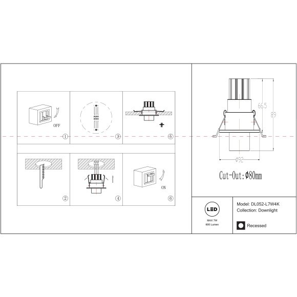 Встраиваемый светильник Technical DL052-L7W4K Встраиваемый светильник Technical DL052-L7W4K