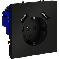 VLS040408 Розетка встраиваемая с заземлением и защитными шторками и с двумя USB A+A Зарядками TYPE-А. Ток 16 Ампер (3500 Ватт) черного матового цвета VOLTUM S70 (черный матовый)