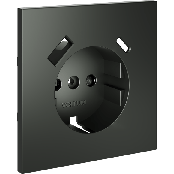 VLS001006 Накладка для розетки с заземлением и защитными шторками, с зарядкой от USB (ТИП С + ТИП A) титанового цвета VOLTUM S70 (титан)