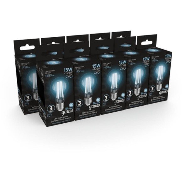 102902215 Лампа Gauss Filament А60 15W 1450lm 4100К Е27 LED 1/10/40