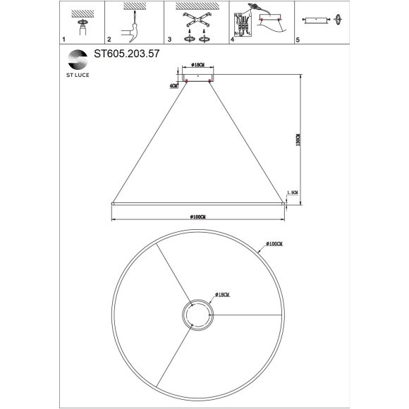 ST605.203.57 Cветильник подвесной SMART ST-Luce Золотистый/Белый LED 1*57W 2800-6500K Подвесные светильники ST605.203.57 Cветильник подвесной SMART ST-Luce Золотистый/Белый LED 1*57W 2800-6500K Подвесные светильники