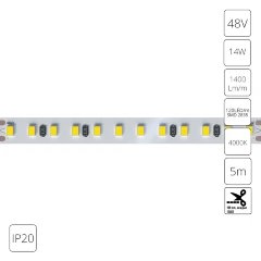 Arte Lamp A4812010-06-4K Светодиодная лента, длина 5м, ширина 10 мм, SMD2835 120шт/м 14Вт/м 1400Лм/м 4000К 120° CRI90+ IP20 48В, кратность резки 100мм, -20°...+45°C