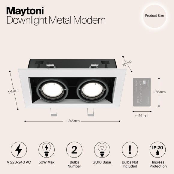 Встраиваемый светильник Maytoni DL008-2-02-W Metal Modern под лампы 2xGU10 50W