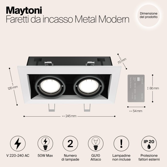Встраиваемый светильник Maytoni DL008-2-02-W Metal Modern под лампы 2xGU10 50W