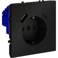 VLS040508 Розетка встраиваемая с заземлением и защитными шторками и с двумя USB зарядками Type-А и Type-C. Ток 16 Ампер (3500 Ватт) черного матового цвета VOLTUM S70 (черный матовый)