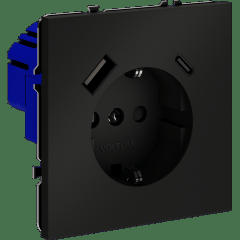 VLS040508 Розетка встраиваемая с заземлением и защитными шторками и с двумя USB зарядками Type-А и Type-C. Ток 16 Ампер (3500 Ватт) черного матового цвета VOLTUM S70 (черный матовый)