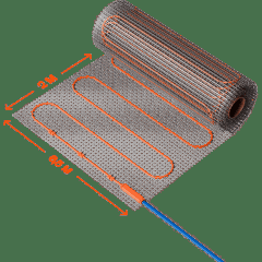 VLT01-150-1.0 Нагревательный мат (Теплый пол) длиной 2 метра и шириной полметра (0,5 метра) Voltum Т150 мощность 150Вт 150Вт/м², двужильный экранированный кабель, клеевая основа, укладка в плиточный клей/стяжку, гарантия 25 лет