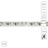 Arte Lamp A4812010-07-3K Светодиодная лента, длина 10м, ширина 10 мм, SMD2835 120шт/м 14Вт/м 1400Лм/м 3000К 120° CRI90+ IP20 48В, кратность резки 100мм, -20°...+45°C