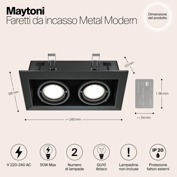 Встраиваемый светильник Maytoni DL008-2-02-B Metal Modern под лампы 2xGU10 50W