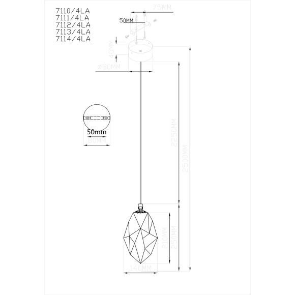 Подвесной светильник IP20 LED 4W 300Лм 3000K 200° GEMME 7114/4LA