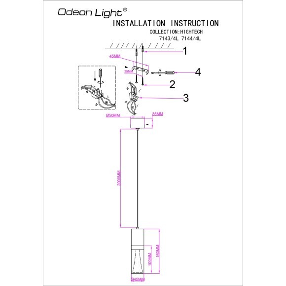 Подвесной светильник IP20 LED 4W 280Лм 3000K 180° 220V DEFANCE 7143/4L