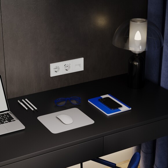 VLS040102 Розетка встраиваемая с заземлением максимальный ток 16 Ампер (3500 Ватт) белого матового цвета VOLTUM S70 (белый матовый)