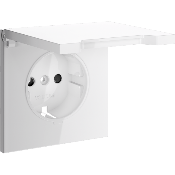 VLS000801 Накладка для розетки с заземлением, защитными шторками и защитной крышкой белого глянцевого цвета VOLTUM S70 (белый глянцевый)