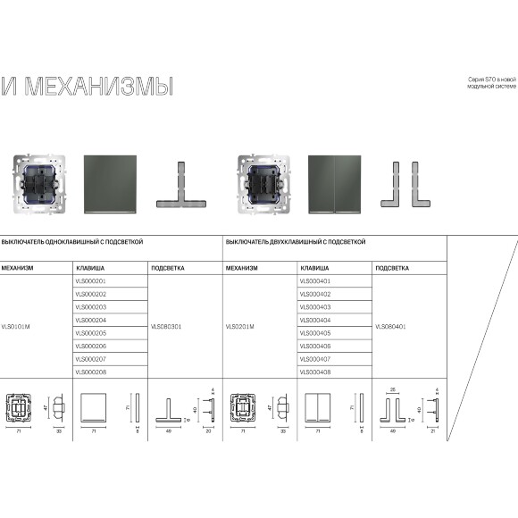 VLS000206 Клавиша титанового цвета для выключателя и переключателя одноклавишного с подсветкой VOLTUM S70 (титан)