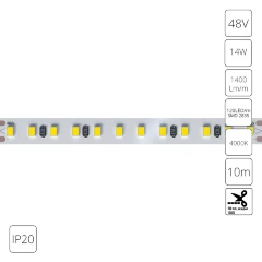 Arte Lamp A4812010-08-4K Светодиодная лента, длина 10м, ширина 10 мм, SMD2835 120шт/м 14Вт/м 1400Лм/м 4000К 120° CRI90+ IP20 48В, кратность резки 100мм, -20°...+45°C