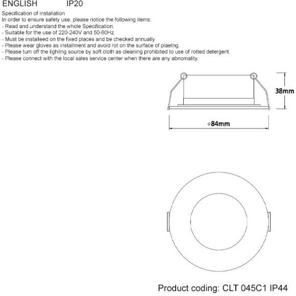 Светильник встраиваемый CLT 045C1 BL IP44