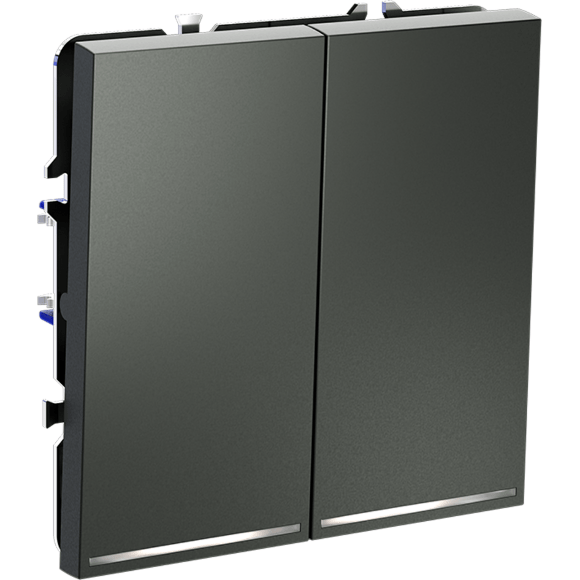 VLS020406 Проходной выключатель (переключатель) двухклавишный с подсветкой встраиваемый титанового цвета 10А (2200 Ватт) VOLTUM S70 (титан)