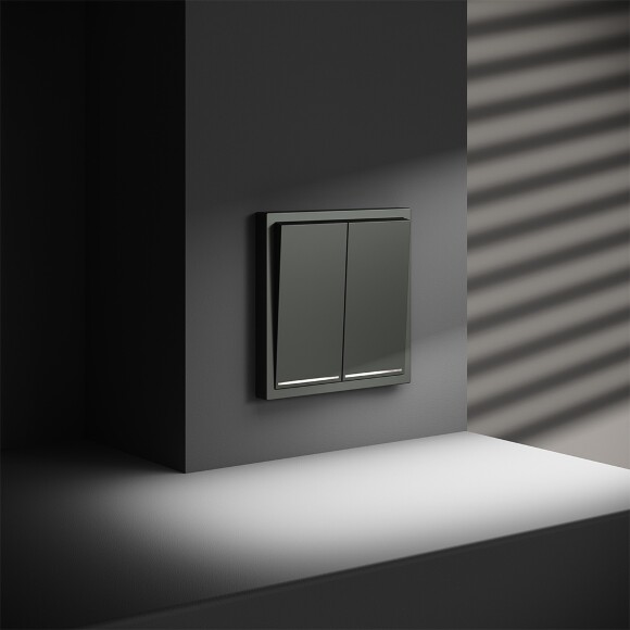 VLS020406 Проходной выключатель (переключатель) двухклавишный с подсветкой встраиваемый титанового цвета 10А (2200 Ватт) VOLTUM S70 (титан)