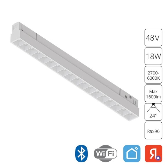 A4695PL-1WH Трековый магнитный SMART (TUYA, Алиса, Bluetooth, Wi-Fi) светодиодный светильник Arte Lamp Linea 2.0 CRI90+ 2700-6000К 1600Лм 24° 18Вт