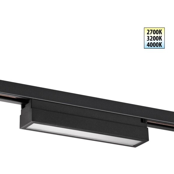 Novotech ITER 359787 Черный линейный однофазный трехжильный трековый светильник, 20см, с CCT переключением цветовой температуры, LED 12Вт 697Лм CRI≥90 108° 2700-3200-4000К IP20 220V