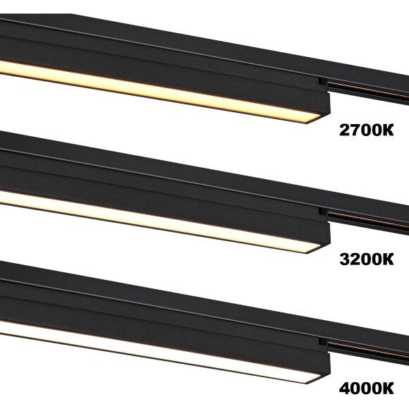 Novotech ITER 359787 Черный линейный однофазный трехжильный трековый светильник, 20см, с CCT переключением цветовой температуры, LED 12Вт 697Лм CRI≥90 108° 2700-3200-4000К IP20 220V