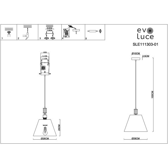 SLE111303-01 Подвес Хром/Белый E27 1*60W MONZA