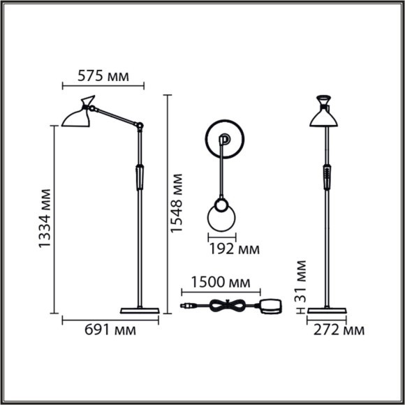 Торшер LED 15W 3000/4000/6000K 950Lm CRI80 220-240V ССТ/диммер HORSA 8330/15FL