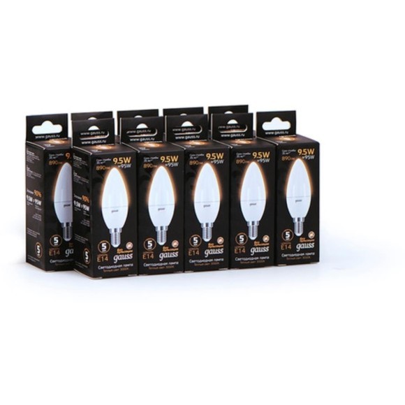 103101110 Лампа Gauss LED Свеча E14 9.5W 890lm 3000К 1/10/50