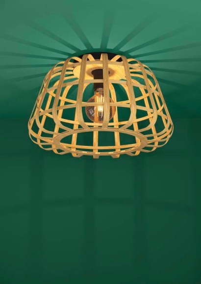 390149 EGLO MONTEZUELO Потолочный светильник с 1 лампой E27, деревянный плафон коричневый, черный металл