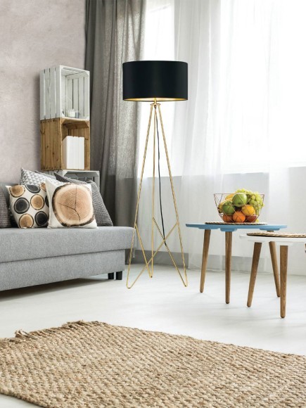 39231 CAMPORALE CAMPORALE Торшер напольный с абажуром золотой, латунный, 1xE27, 60Вт, механический выключатель, скандинавский