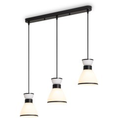 Freya Topi FR5503PL-03B1 Минималистичный трехплафонный подвесной светильник в стиле лофт, лампы 3xE27 до 40 Вт, 220В, габариты 1220 x 655 x 135 мм, основание черный матовый металл, плафоны молочное стекло